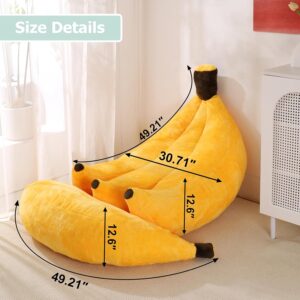 Banana Bean Bag Chair with Ottoman, Floor Sofa Bed with Footrest, Comfy Convertible Lounger for Teens & Adults, Plush Couch for Bedroom, Living Room or Dorm, M-Yellow - Image 2