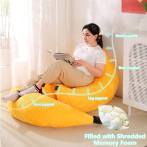 Banana Bean Bag Chair with Ottoman, Floor Sofa Bed with Footrest, Comfy Convertible Lounger for Teens & Adults, Plush Couch for Bedroom, Living Room or Dorm, M-Yellow - Image 3