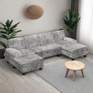 Furniwell Convertible Sectional Sofa Couch, 4 Seat Sofa Set for Living Room U-Shaped Modern Fabric Modular Sofa Sleeper with Double Chaise & Memory Foam (Fabric, Grey) - Image 6