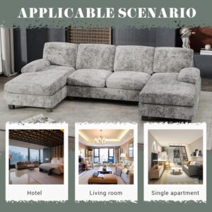 Furniwell Convertible Sectional Sofa Couch, 4 Seat Sofa Set for Living Room U-Shaped Modern Fabric Modular Sofa Sleeper with Double Chaise & Memory Foam (Fabric, Grey) - Image 7