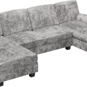 Furniwell Convertible Sectional Sofa Couch, 4 Seat Sofa Set for Living Room U-Shaped Modern Fabric Modular Sofa Sleeper with Double Chaise & Memory Foam (Fabric, Grey) - Image 8