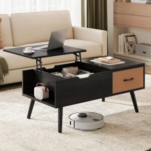 Yaheetech Lift Top Coffee Table for Living Room, Wooden Small Center Tables with Large Storage Shelf Drawer and Hidden Compartment Modern, Black - Image 1