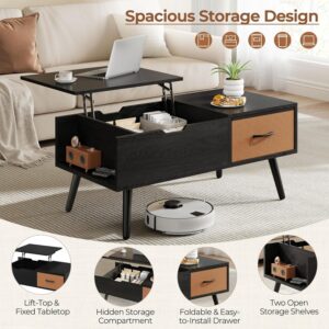 Yaheetech Lift Top Coffee Table for Living Room, Wooden Small Center Tables with Large Storage Shelf Drawer and Hidden Compartment Modern, Black - Image 3