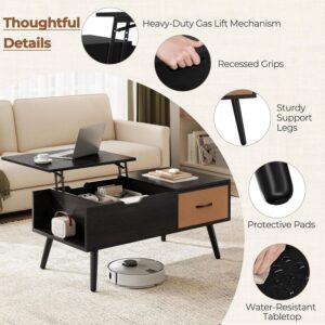 Yaheetech Lift Top Coffee Table for Living Room, Wooden Small Center Tables with Large Storage Shelf Drawer and Hidden Compartment Modern, Black - Image 4