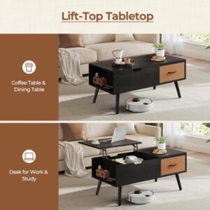 Yaheetech Lift Top Coffee Table for Living Room, Wooden Small Center Tables with Large Storage Shelf Drawer and Hidden Compartment Modern, Black - Image 6