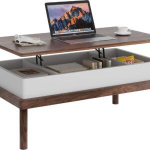 Shintenchi Coffee Table, Lift Top Coffee Table with Hidden Compartment, Rising Tabletop Dining Table, Lift Top Coffee Center Table for for Living Room, Office, Home (Walnut) - Image 2