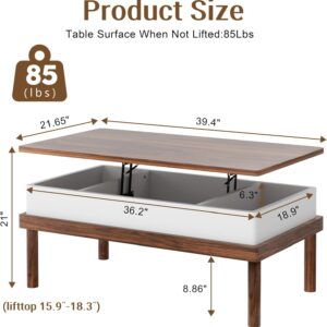 Shintenchi Coffee Table, Lift Top Coffee Table with Hidden Compartment, Rising Tabletop Dining Table, Lift Top Coffee Center Table for for Living Room, Office, Home (Walnut) - Image 3