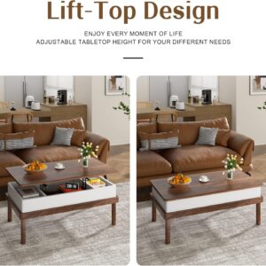 Shintenchi Coffee Table, Lift Top Coffee Table with Hidden Compartment, Rising Tabletop Dining Table, Lift Top Coffee Center Table for for Living Room, Office, Home (Walnut) - Image 4