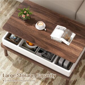 Shintenchi Coffee Table, Lift Top Coffee Table with Hidden Compartment, Rising Tabletop Dining Table, Lift Top Coffee Center Table for for Living Room, Office, Home (Walnut) - Image 5
