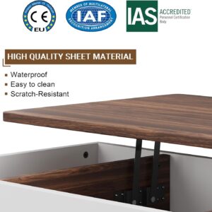 Shintenchi Coffee Table, Lift Top Coffee Table with Hidden Compartment, Rising Tabletop Dining Table, Lift Top Coffee Center Table for for Living Room, Office, Home (Walnut) - Image 6