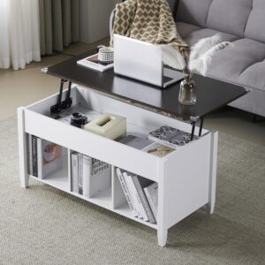 VINGLI Farmhouse Lift Top Coffee Table, Rustic Grey with Storage Shelf/Hidden Compartment, Mesa De Centro para Sala, Rustic Brown (White Brown, 40" L) - Image 1