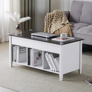 VINGLI Farmhouse Lift Top Coffee Table, Rustic Grey with Storage Shelf/Hidden Compartment, Mesa De Centro para Sala, Rustic Brown (White Brown, 40" L) - Image 3