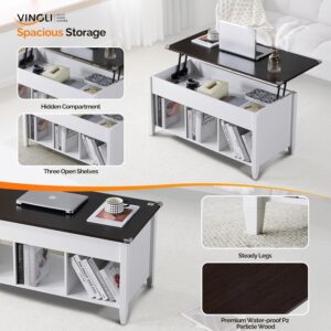 VINGLI Farmhouse Lift Top Coffee Table, Rustic Grey with Storage Shelf/Hidden Compartment, Mesa De Centro para Sala, Rustic Brown (White Brown, 40" L) - Image 4