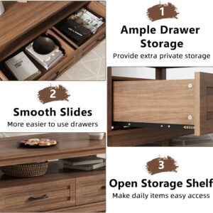 IDEALHOUSE Brown Coffee Table with Drawers, 47.2” Rustic Center Table with Open Shelf and 6 Support Legs, Large Living Room Table with Storage - Image 3