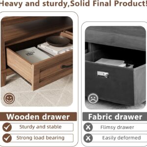IDEALHOUSE Brown Coffee Table with Drawers, 47.2” Rustic Center Table with Open Shelf and 6 Support Legs, Large Living Room Table with Storage - Image 4