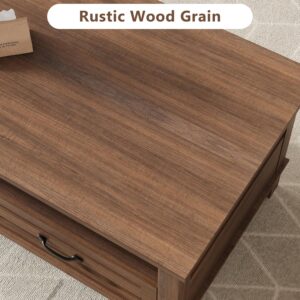 IDEALHOUSE Brown Coffee Table with Drawers, 47.2” Rustic Center Table with Open Shelf and 6 Support Legs, Large Living Room Table with Storage - Image 5