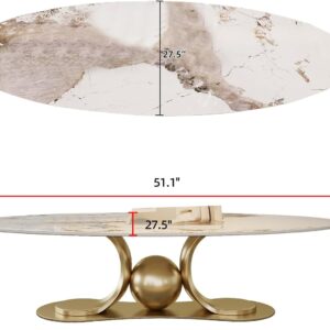 52" Oval Marble Coffee Table for Living Room, Modern Stainless Steel Gold Metal Base, Scratch-Resistant Accent Table, Luxury Center Table for Home Decor, Easy Assembly - Image 2