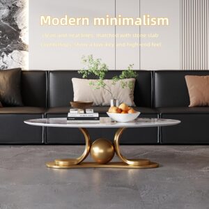52" Oval Marble Coffee Table for Living Room, Modern Stainless Steel Gold Metal Base, Scratch-Resistant Accent Table, Luxury Center Table for Home Decor, Easy Assembly - Image 3