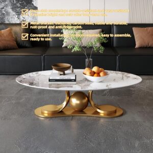 52" Oval Marble Coffee Table for Living Room, Modern Stainless Steel Gold Metal Base, Scratch-Resistant Accent Table, Luxury Center Table for Home Decor, Easy Assembly - Image 4