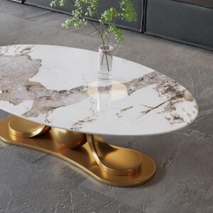 52" Oval Marble Coffee Table for Living Room, Modern Stainless Steel Gold Metal Base, Scratch-Resistant Accent Table, Luxury Center Table for Home Decor, Easy Assembly - Image 5