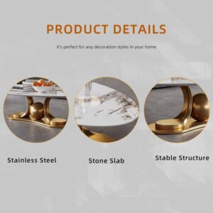 52" Oval Marble Coffee Table for Living Room, Modern Stainless Steel Gold Metal Base, Scratch-Resistant Accent Table, Luxury Center Table for Home Decor, Easy Assembly - Image 7