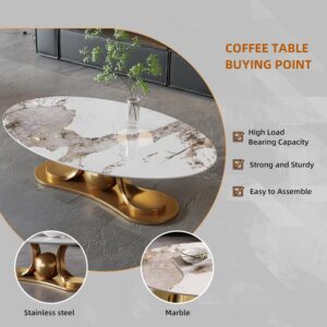 52" Oval Marble Coffee Table for Living Room, Modern Stainless Steel Gold Metal Base, Scratch-Resistant Accent Table, Luxury Center Table for Home Decor, Easy Assembly - Image 8