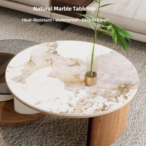 Round Coffee Table for Living Room, Modern Marble Top Expandable Coffee Table with Hidden Storage, No Assembly Required Center Table, Rolling Living Room Tables (Walnut & Marble) - Image 6