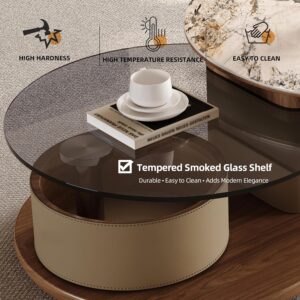 Round Coffee Table for Living Room, Modern Marble Top Expandable Coffee Table with Hidden Storage, No Assembly Required Center Table, Rolling Living Room Tables (Walnut & Marble) - Image 7
