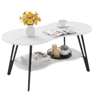 MWOOD Oval Coffee Table, 39.37" Center Table with Storage Shelf and Metal Leg, Waterproof & Scratch-Resistant Dining Table for Living Roome, Bedroom Marble-Patterned - Image 10