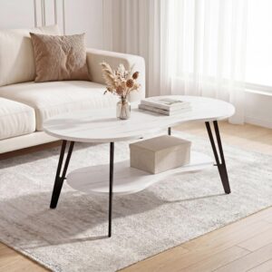 MWOOD Oval Coffee Table, 39.37" Center Table with Storage Shelf and Metal Leg, Waterproof & Scratch-Resistant Dining Table for Living Roome, Bedroom Marble-Patterned - Image 4