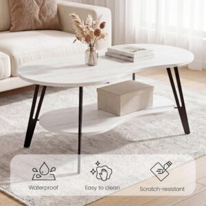 MWOOD Oval Coffee Table, 39.37" Center Table with Storage Shelf and Metal Leg, Waterproof & Scratch-Resistant Dining Table for Living Roome, Bedroom Marble-Patterned - Image 7