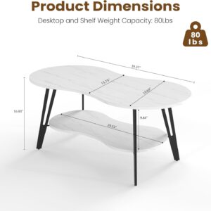 MWOOD Oval Coffee Table, 39.37" Center Table with Storage Shelf and Metal Leg, Waterproof & Scratch-Resistant Dining Table for Living Roome, Bedroom Marble-Patterned - Image 8