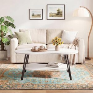 MWOOD Oval Coffee Table, 39.37" Center Table with Storage Shelf and Metal Leg, Waterproof & Scratch-Resistant Dining Table for Living Roome, Bedroom Marble-Patterned - Image 9