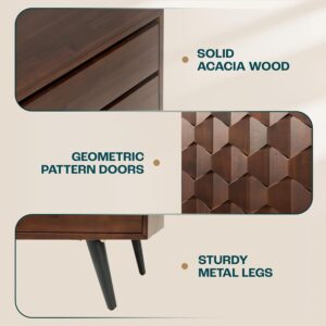 Bme Sideboard Georgina Solid Wood 2 Doors & 3 Drawers, 61'' Mid Century Modern Cabinet with Geometric Pattern for Kitchen, Dining, Living Room - Image 4