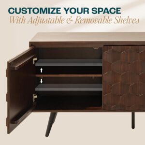 Bme Sideboard Georgina Solid Wood 2 Doors & 3 Drawers, 61'' Mid Century Modern Cabinet with Geometric Pattern for Kitchen, Dining, Living Room - Image 6