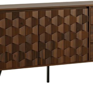 Bme Sideboard Georgina Solid Wood 2 Doors & 3 Drawers, 61'' Mid Century Modern Cabinet with Geometric Pattern for Kitchen, Dining, Living Room - Image 7