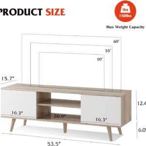 WLIVE Mid-Century Modern TV Stand for 55/60 Inch TV, Entertainment Center with Storage & Adjustable Shelves, Media Console with Soft-Close Cabinets for Living Room/Bedroom, Greige White - Image 3