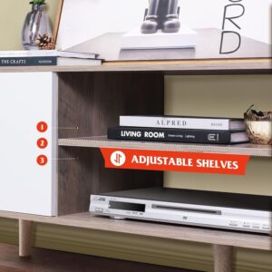 WLIVE Mid-Century Modern TV Stand for 55/60 Inch TV, Entertainment Center with Storage & Adjustable Shelves, Media Console with Soft-Close Cabinets for Living Room/Bedroom, Greige White - Image 5