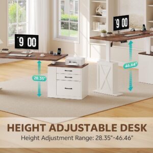 75.5'' Electric Standing Desk with Drawers, Farmhouse Height Adjustable Corner Desk, Sit Stand Office Desk with 4 AC Outlets & Type C Port, Executive Computer Desk, Brown & White - Image 4