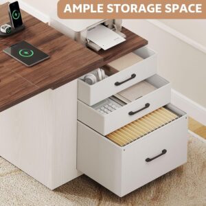 75.5'' Electric Standing Desk with Drawers, Farmhouse Height Adjustable Corner Desk, Sit Stand Office Desk with 4 AC Outlets & Type C Port, Executive Computer Desk, Brown & White - Image 7