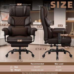Vonesse Big and Tall Office Chair, Desk Chair with Soft Adjustable Armrests, Ergonomic High Back Gaming Chair with Lumbar Support, Executive Computer Chairs with Footrest (PU Leather, Brown) - Image 2