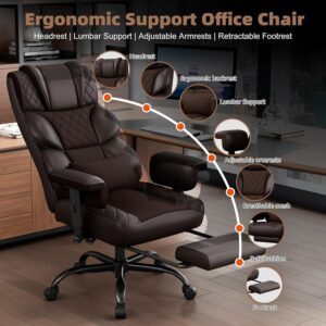 Vonesse Big and Tall Office Chair, Desk Chair with Soft Adjustable Armrests, Ergonomic High Back Gaming Chair with Lumbar Support, Executive Computer Chairs with Footrest (PU Leather, Brown) - Image 3