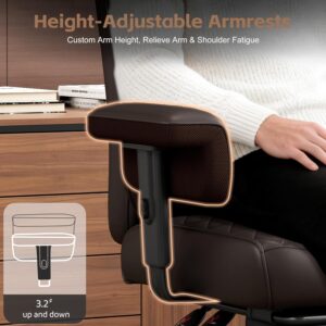 Vonesse Big and Tall Office Chair, Desk Chair with Soft Adjustable Armrests, Ergonomic High Back Gaming Chair with Lumbar Support, Executive Computer Chairs with Footrest (PU Leather, Brown) - Image 4