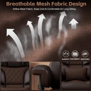 Vonesse Big and Tall Office Chair, Desk Chair with Soft Adjustable Armrests, Ergonomic High Back Gaming Chair with Lumbar Support, Executive Computer Chairs with Footrest (PU Leather, Brown) - Image 6