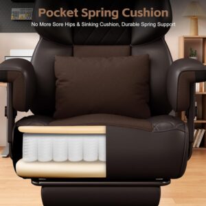 Vonesse Big and Tall Office Chair, Desk Chair with Soft Adjustable Armrests, Ergonomic High Back Gaming Chair with Lumbar Support, Executive Computer Chairs with Footrest (PU Leather, Brown) - Image 7