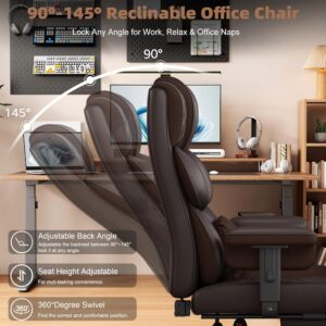 Vonesse Big and Tall Office Chair, Desk Chair with Soft Adjustable Armrests, Ergonomic High Back Gaming Chair with Lumbar Support, Executive Computer Chairs with Footrest (PU Leather, Brown) - Image 8