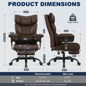 Misolant Big and Tall Office Chair with Footrest, High Back Executive Desk Chair with Adjustable Lift Armrest, 155°Recline，Lumbar Support Pillow, Faux Leather Gaming Chairs for Home or Office Brown - Image 3