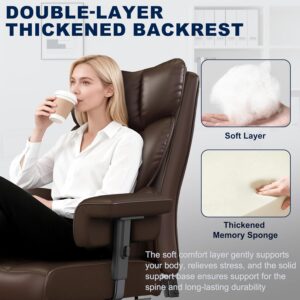 Misolant Big and Tall Office Chair with Footrest, High Back Executive Desk Chair with Adjustable Lift Armrest, 155°Recline，Lumbar Support Pillow, Faux Leather Gaming Chairs for Home or Office Brown - Image 8