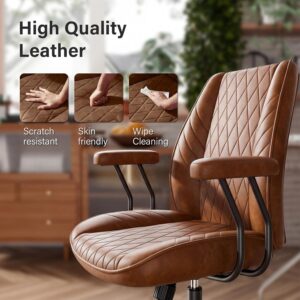 Brown Leather Office Desk Chair with Quiet Rubber Wheels, Height Adjustable, Padded Arms, Vintage Mid Century Office Chair, Retro Style Desk Chair - Image 3