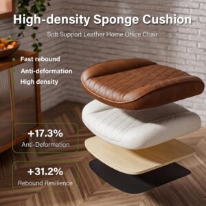 Brown Leather Office Desk Chair with Quiet Rubber Wheels, Height Adjustable, Padded Arms, Vintage Mid Century Office Chair, Retro Style Desk Chair - Image 6